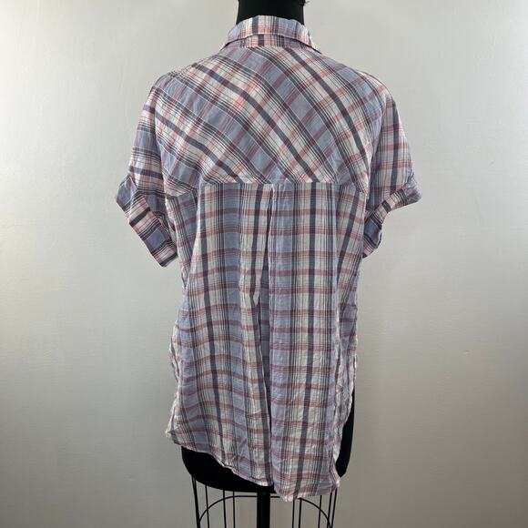 NWT ANTHROPOLOGIE Cloth & Stone Purple Plaid Short Sleeve Tie Button Up Shirt M - Picture 5 of 10
